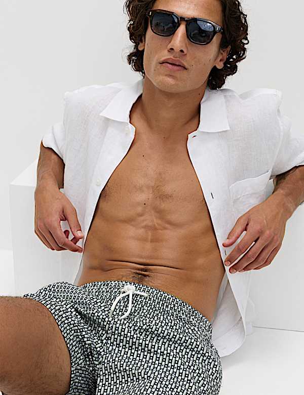 Quick Dry Geometric Print Swim Shorts - HR