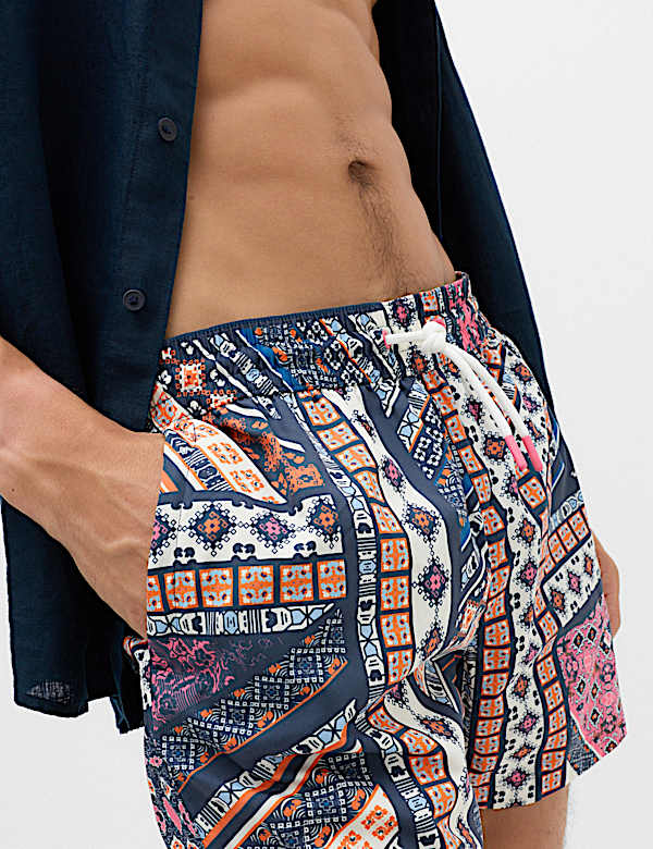 Quick Dry Mid Length Printed Swim Shorts - BE