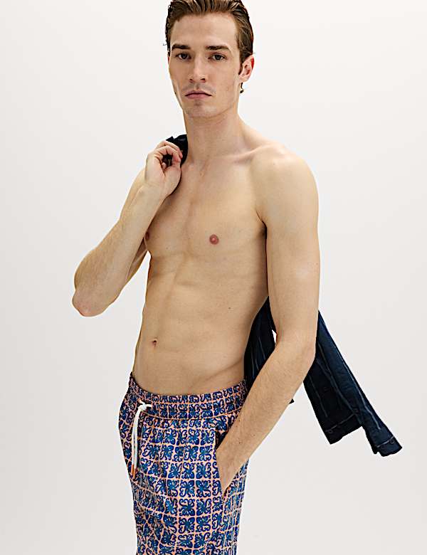 Quick Dry Geometric Print Swim Shorts - PL