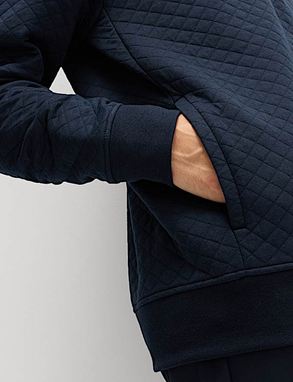 Cotton Blend Quilted Funnel Neck Sweatshirt - EE