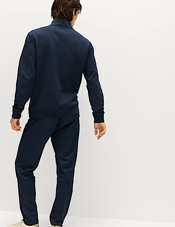 Cotton Blend Quilted Funnel Neck Sweatshirt - EE