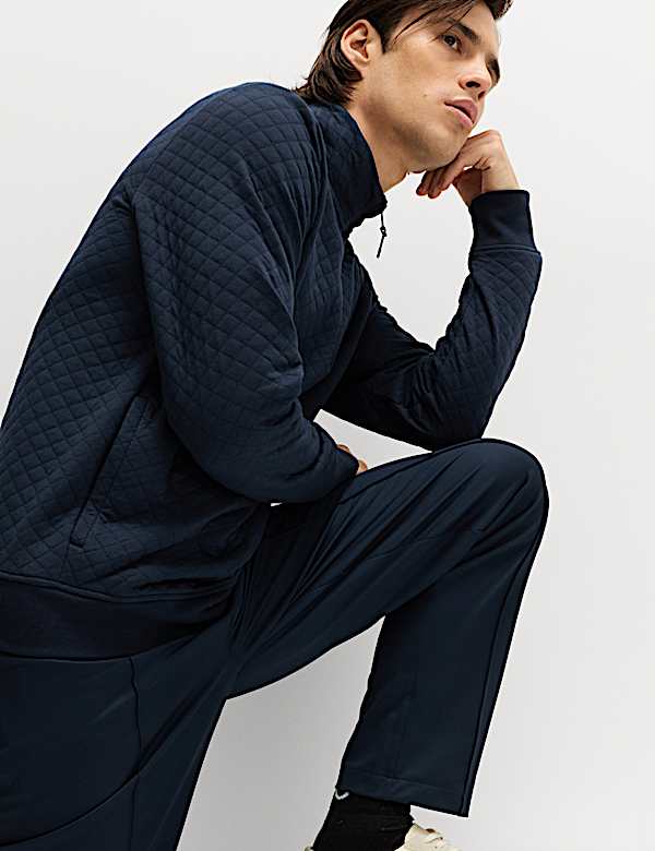 Cotton Blend Quilted Funnel Neck Sweatshirt - EE