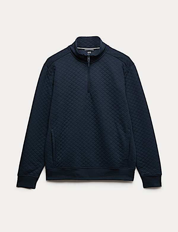 Cotton Blend Quilted Funnel Neck Sweatshirt - EE