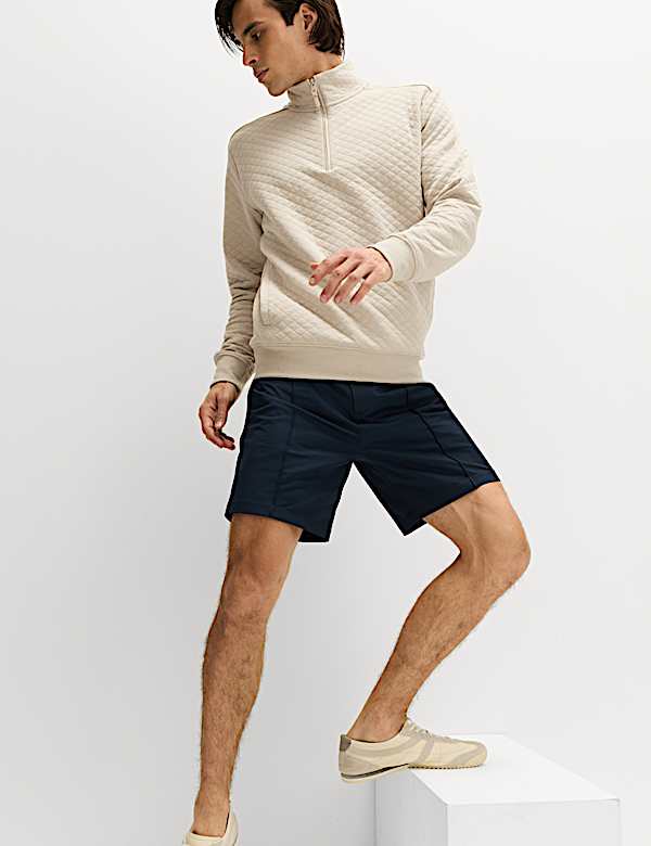 סווטשירט מתערובת כותנה בדוגמת קווילט עם צווארון גבוה - IL