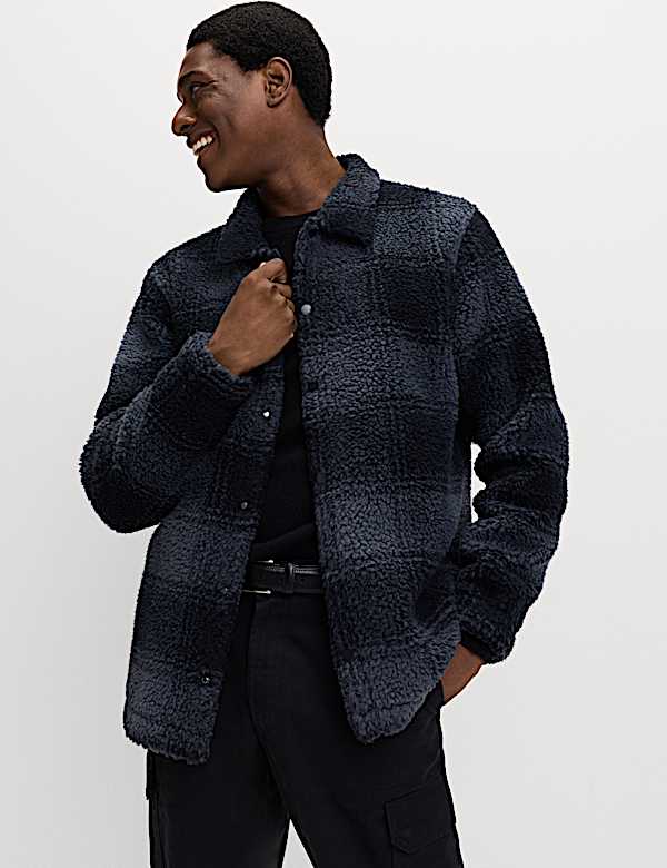 Fleece Jacquard Checked Overshirt - GR