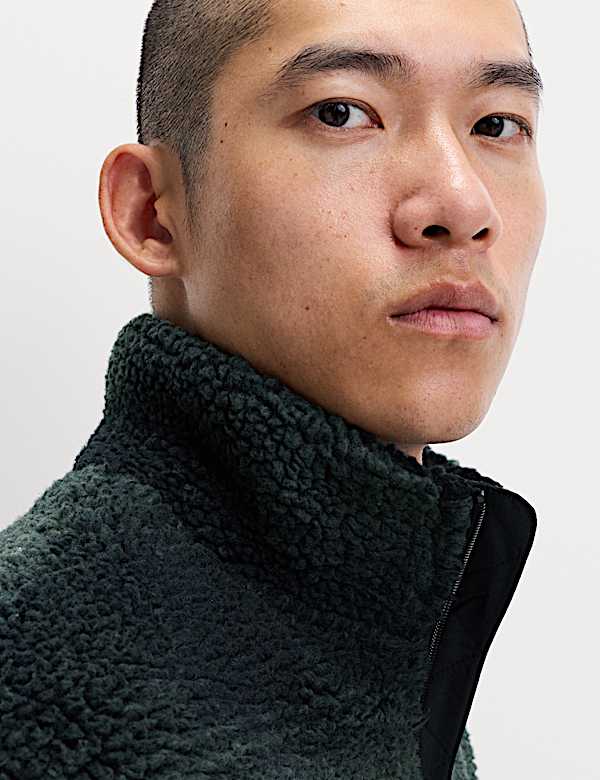 Fleece Jacquard Checked Zip Up Jacket - GR