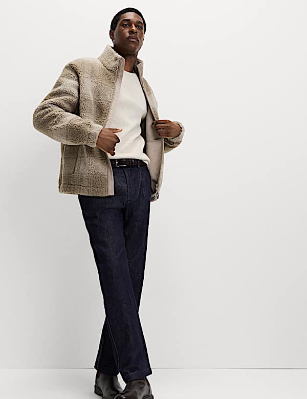 Fleece Jacquard Checked Zip Up Jacket - CA