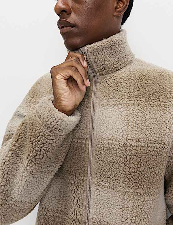 Fleece Jacquard Checked Zip Up Jacket - CA