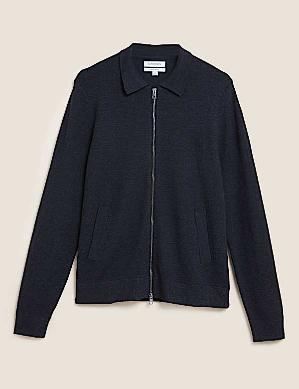 Merino Wool Zip Up Knitted Cardigan