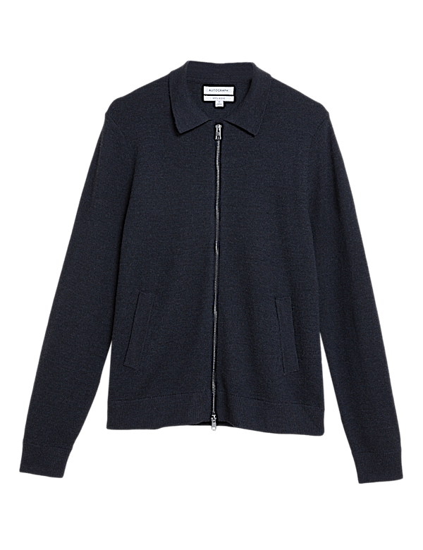 Merino Wool Zip Up Knitted Cardigan