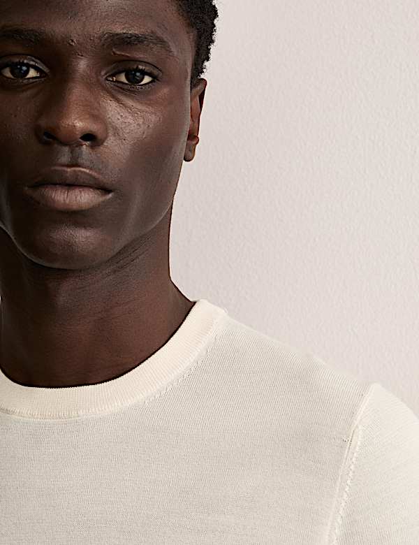 Merino Wool Rich Knitted T-Shirt with Silk - AU