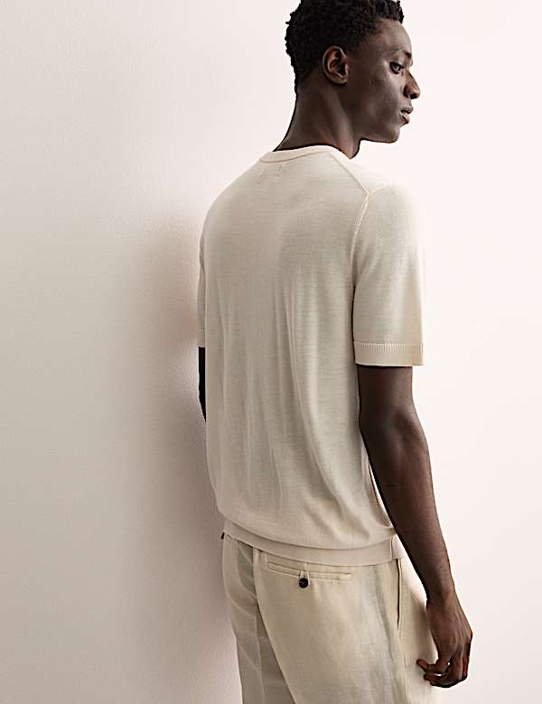 Merino Wool Rich Knitted T-Shirt with Silk - AU