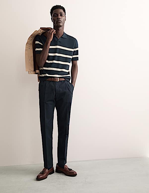 Ριγέ πλεκτή μπλούζα πόλο με υψηλή περιεκτικότητα σε μαλλί Merino και μετάξι - GR