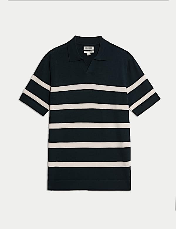 Ριγέ πλεκτή μπλούζα πόλο με υψηλή περιεκτικότητα σε μαλλί Merino και μετάξι - GR