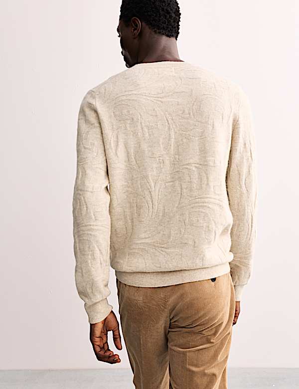 Trui van zuiver kasjmier met ronde hals en foulardpatroon - NL