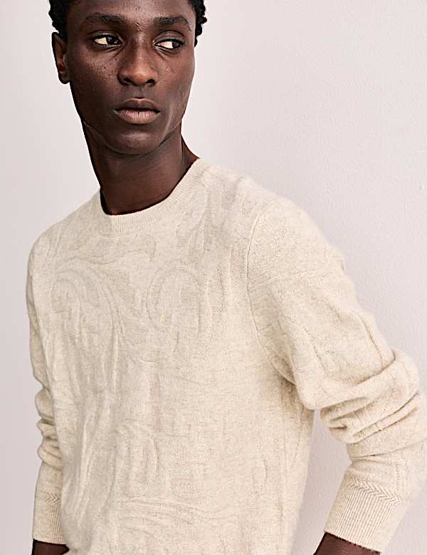 Trui van zuiver kasjmier met ronde hals en foulardpatroon - NL