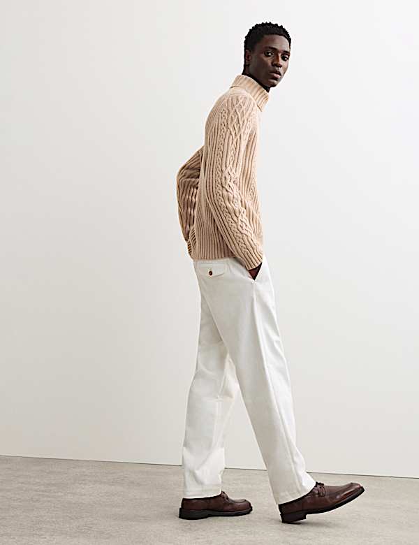 Pure Lambswool Cable Roll Neck Jumper - FR