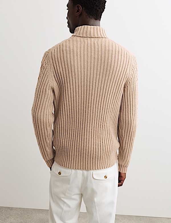 Pure Lambswool Cable Roll Neck Jumper - FR