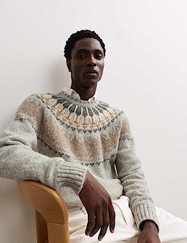 Jersey de cuello redondo Fair Isle de alpaca - ES