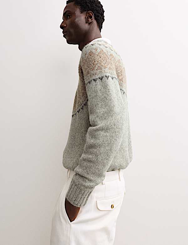 Jersey de cuello redondo Fair Isle de alpaca - ES