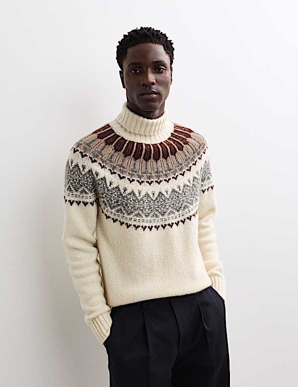 Alpaca Blend Fair Isle Roll Neck Knitted Jumper - FR