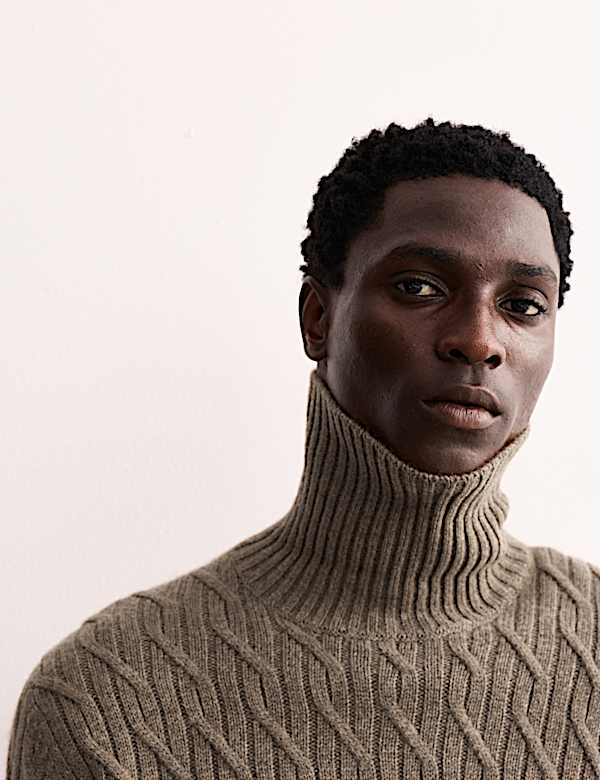 Pull en maille diagonale 100 % cachemire à col roulé - CA