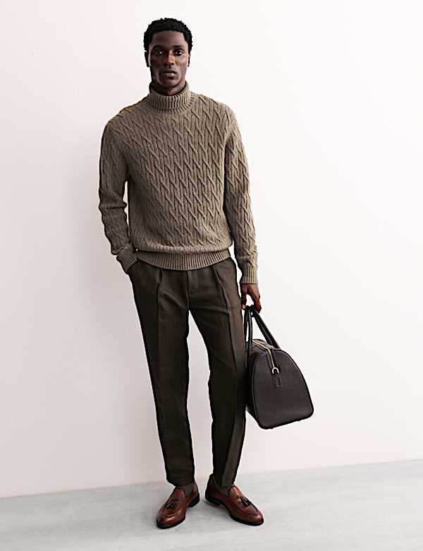 Pull en maille diagonale 100 % cachemire à col roulé - CA