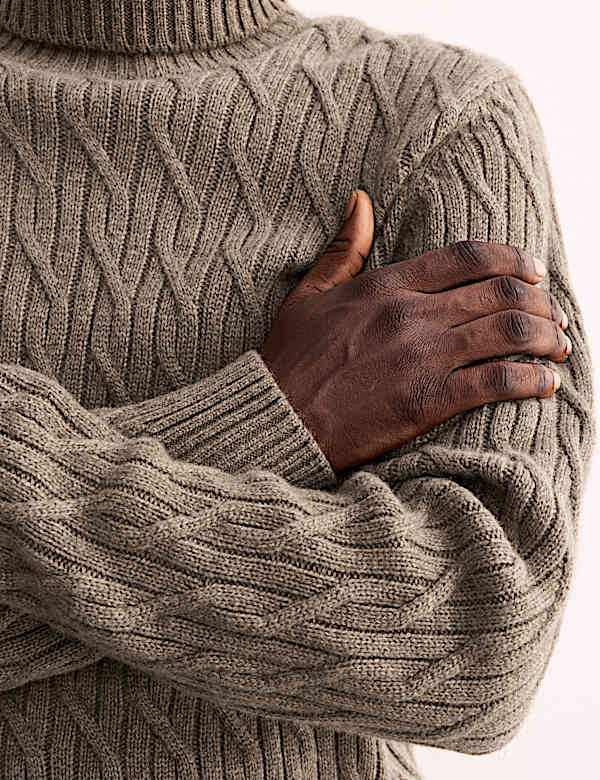 Pull en maille diagonale 100 % cachemire à col roulé - CA