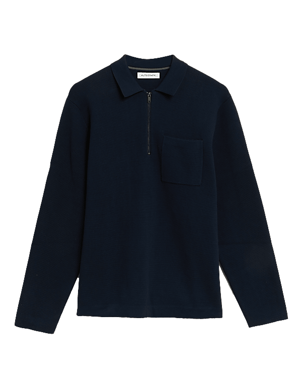 Premium Cotton Zip Neck Knitted Polo Shirt