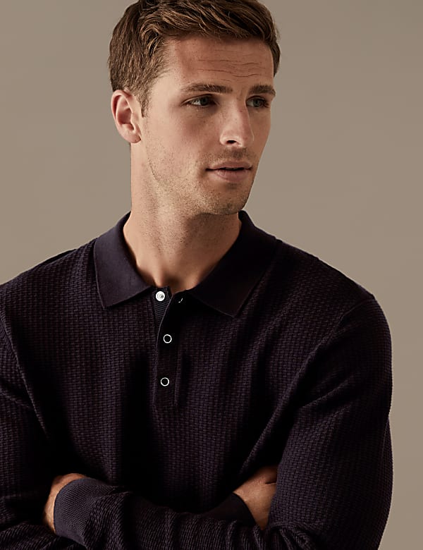 Cotton Rich Textured Knitted Polo Shirt