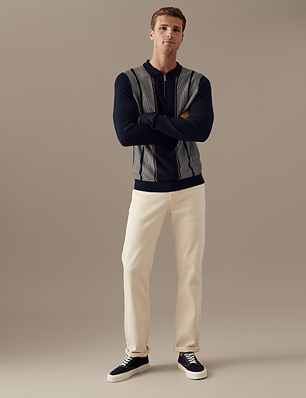 Striped Zip Neck Knitted Polo Shirt
