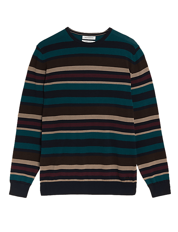 Pure Cotton Stripes Crew Neck Jumpers