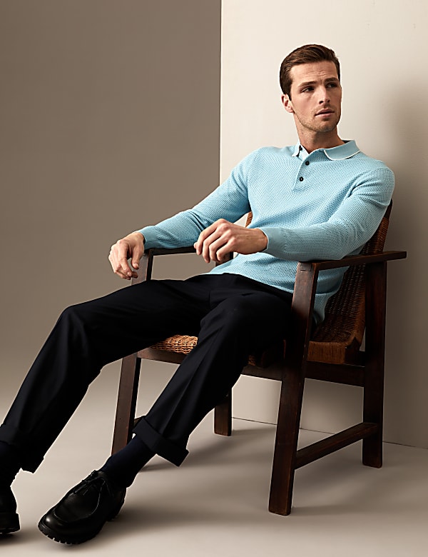 Pure Cotton Textured Knitted Polo Shirt