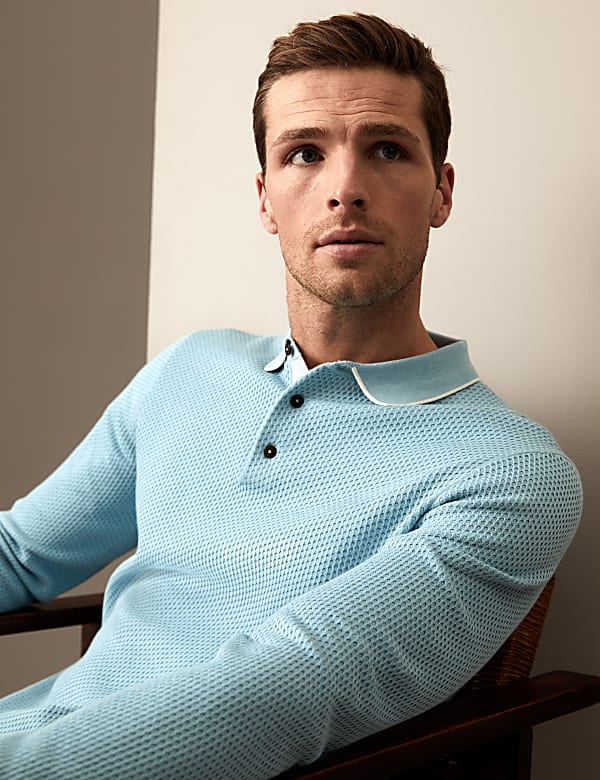 Pure Cotton Textured Knitted Polo Shirt