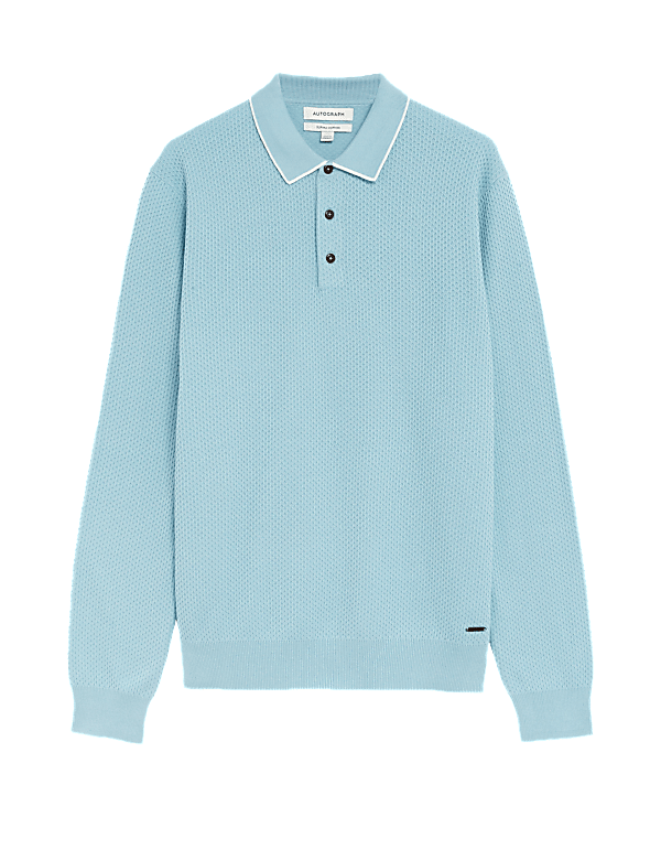 Pure Cotton Textured Knitted Polo Shirt