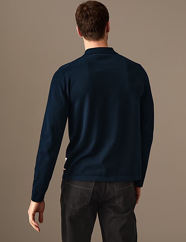 Pure Cotton Striped Knitted Polo Shirt