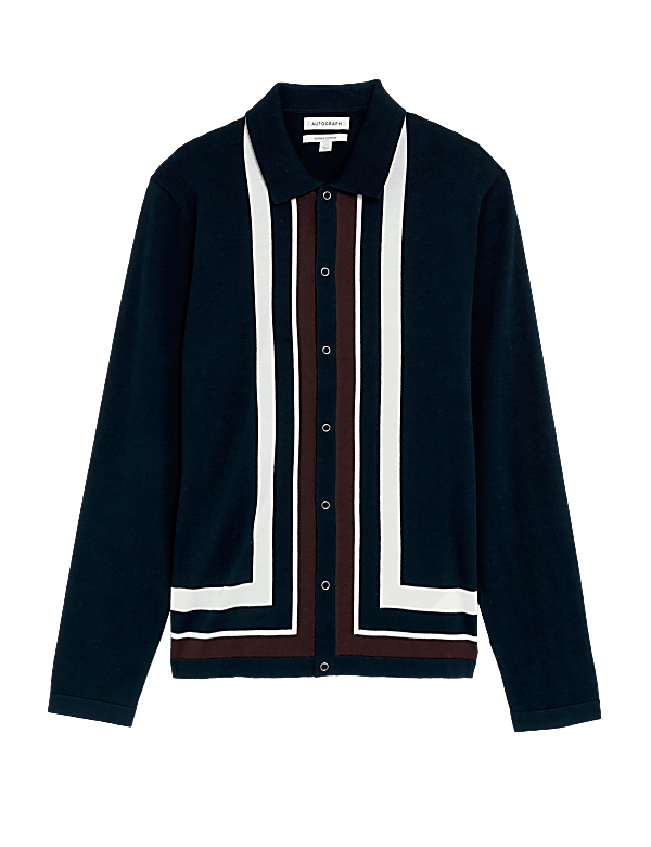 Pure Cotton Striped Knitted Polo Shirt