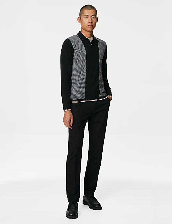 Cotton Rich Tipped Zip Up Knitted Polo Shirt