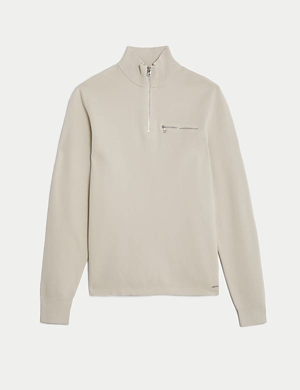 Cotton Rich Funnel Neck Half Zip Jumper - CZ
