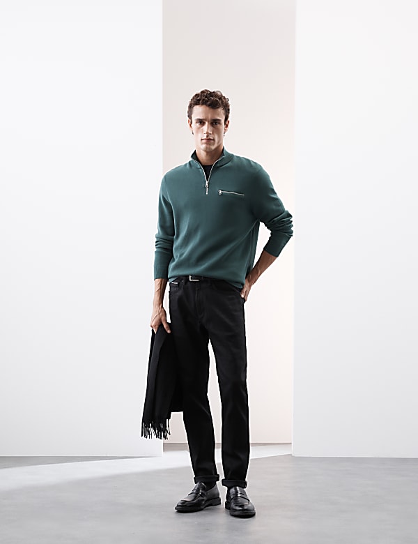 Cotton Rich Funnel Neck Half Zip Jumper - US