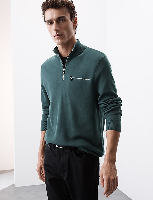 Cotton Rich Funnel Neck Half Zip Jumper