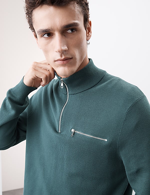 Cotton Rich Funnel Neck Half Zip Jumper