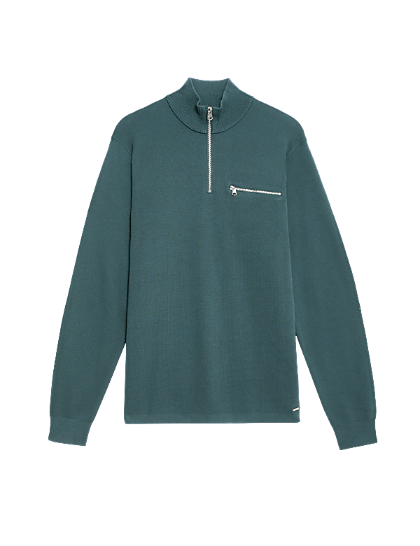 Cotton Rich Funnel Neck Half Zip Jumper