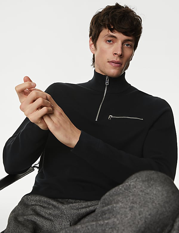 Cotton Rich Funnel Neck Half Zip Jumper