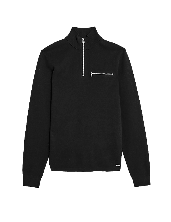 Cotton Rich Funnel Neck Half Zip Jumper