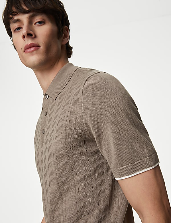 Cotton Rich Textured Knitted Polo Shirt