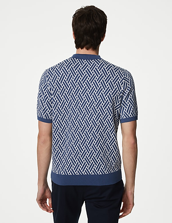 Cotton Rich Zip Up Knitted Polo Shirt
