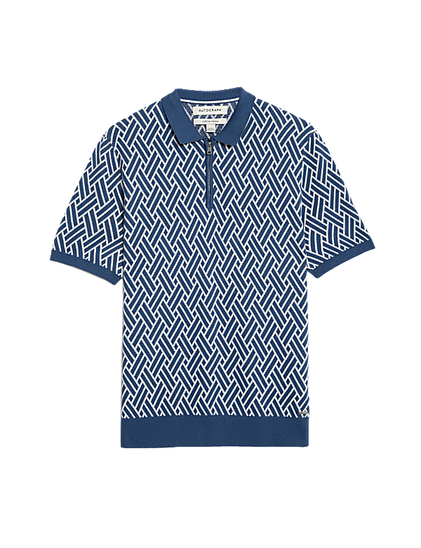 Buy Cotton Rich Zip Up Knitted Polo Shirt at Marks & Spencer