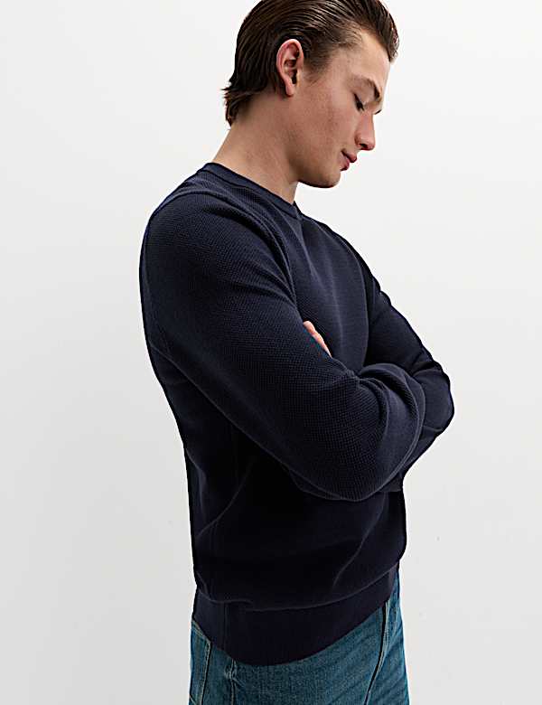 Pure Cotton Textured Crew Neck Jumper - AU