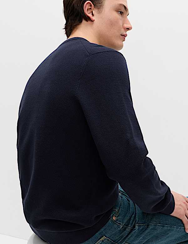 Pure Cotton Textured Crew Neck Jumper - AU
